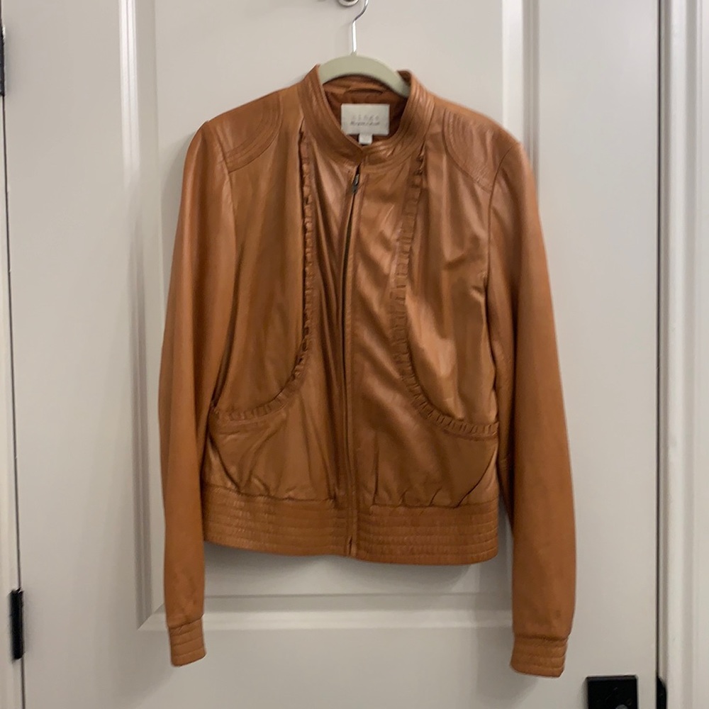 hinge Tan Leather Bomber Jacket